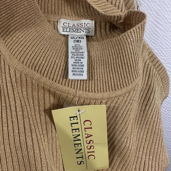 Classic Elements gold metallic shimmer sweater size X-large mock turtleneck NWT - Picture 5 of 8